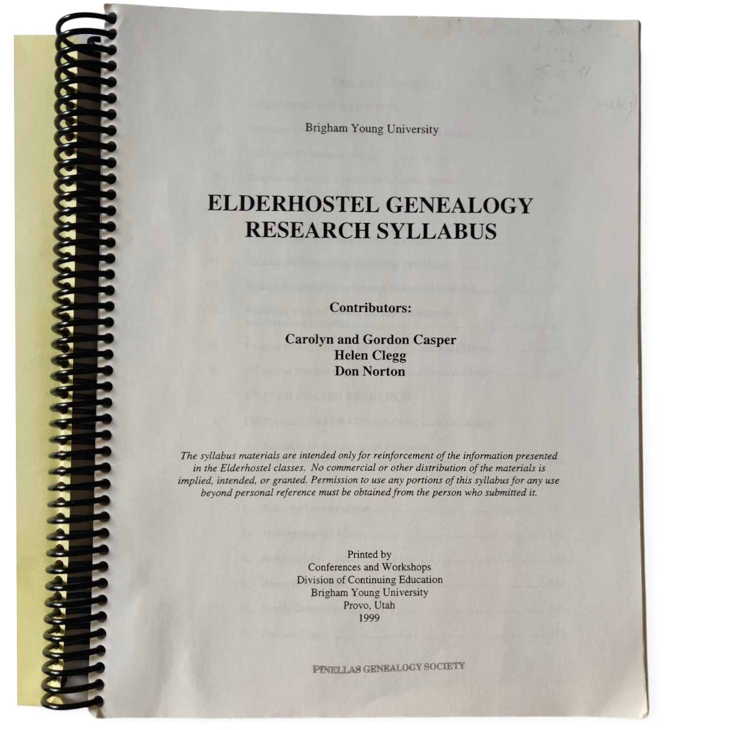 United States Genealogy Research Syllabus Elderhostel BYU
