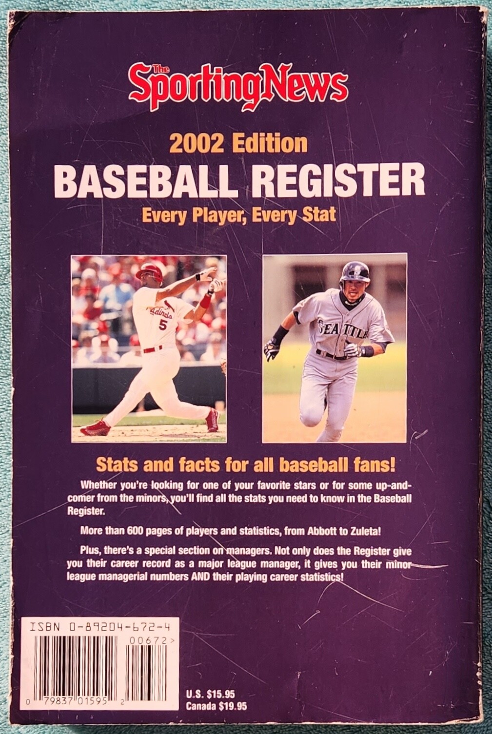 2002 Sporting News Baseball Register Jumbo Trade Paperback 688 Pages